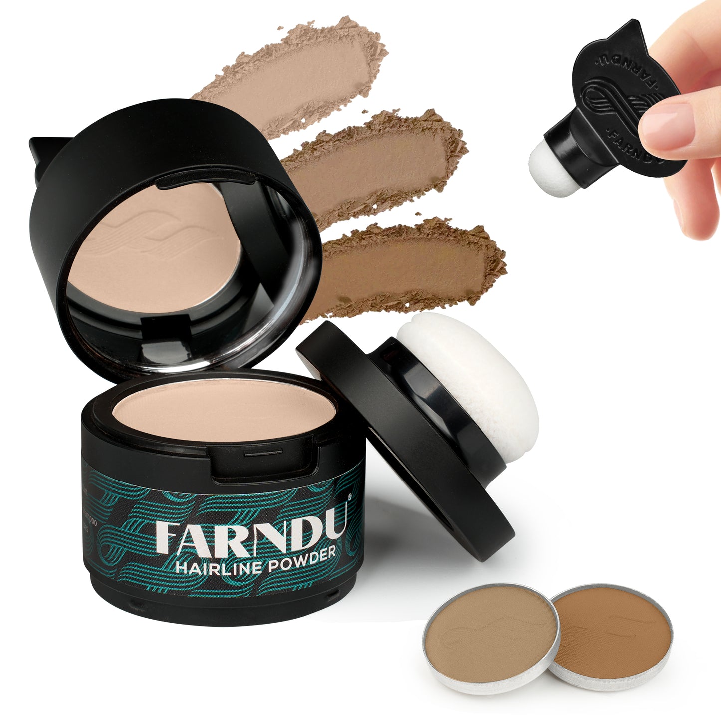 FARNDU Hairline Powder 12g | Coverage Roots and Hair Loss | Color Touch-Ups | Dual - Brush Design & Extra Replacement Packs
