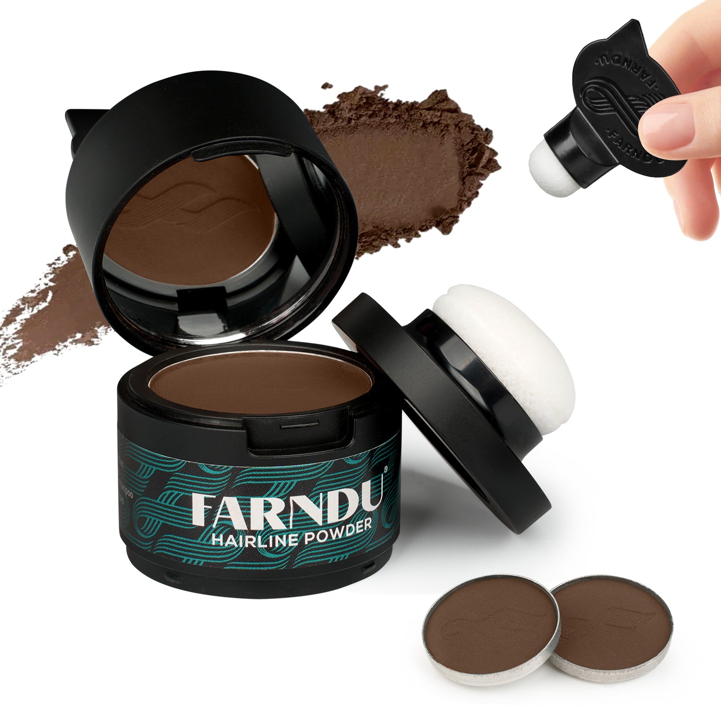 FARNDU Hairline Powder 12g | Coverage Roots and Hair Loss | Color Touch-Ups | Dual - Brush Design & Extra Replacement Packs