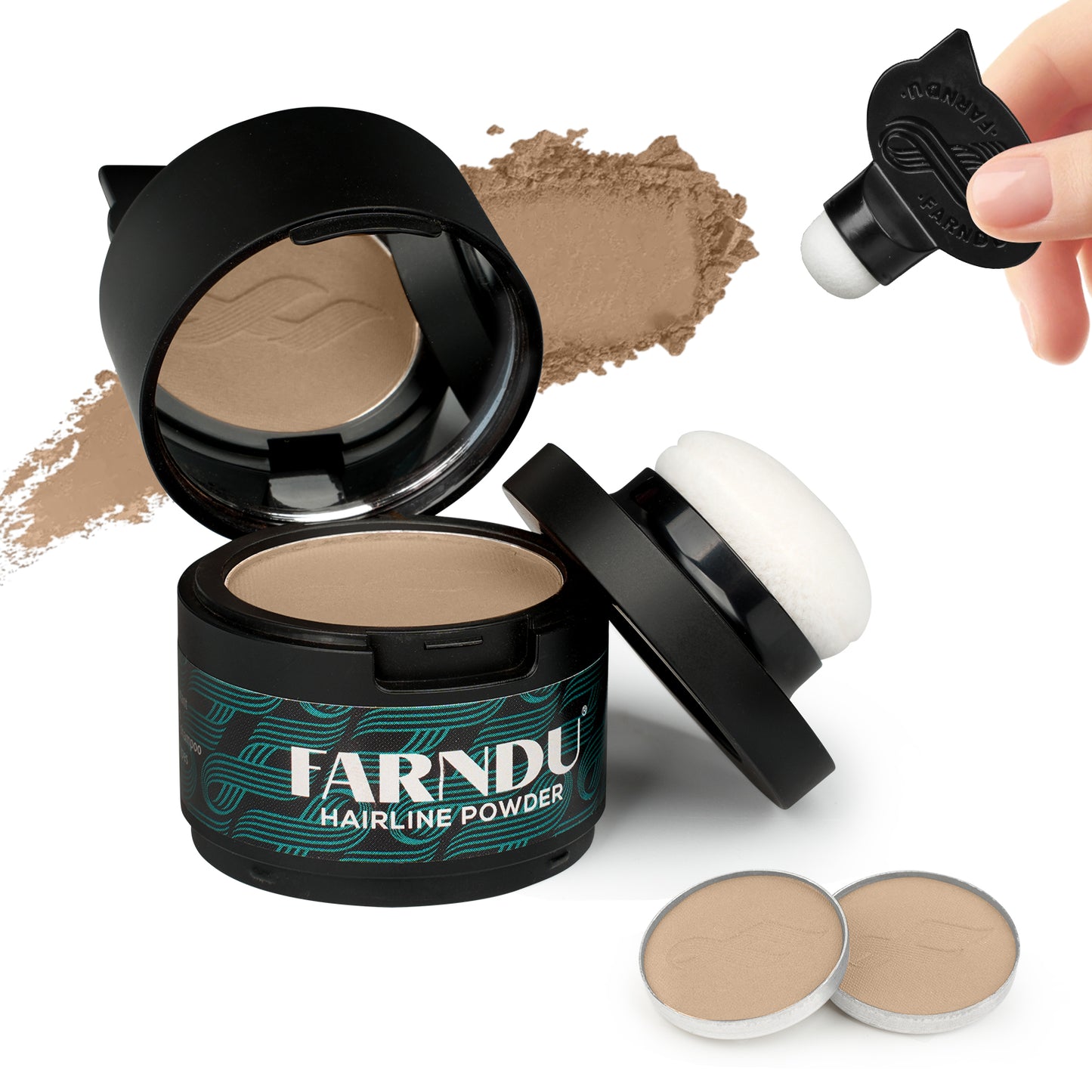FARNDU Hairline Powder 12g | Coverage Roots and Hair Loss | Color Touch-Ups | Dual - Brush Design & Extra Replacement Packs