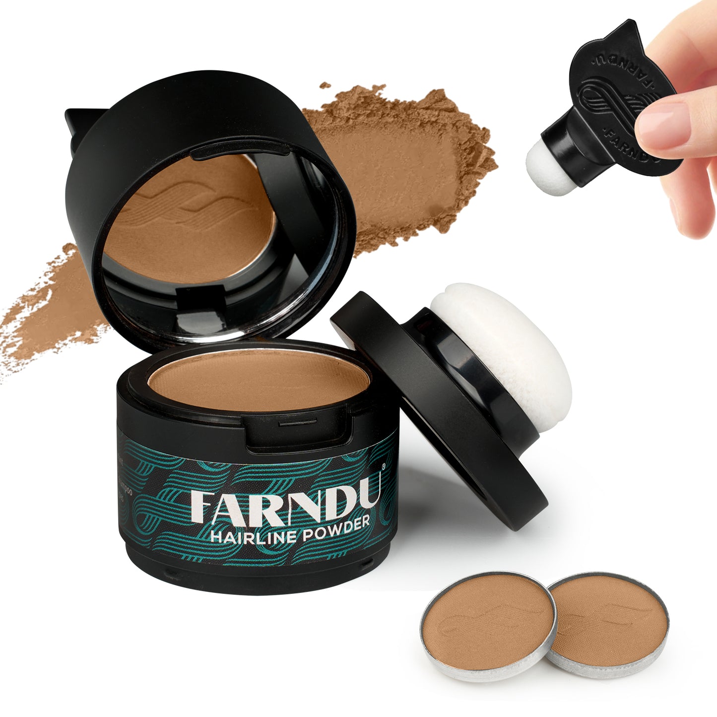 FARNDU Hairline Powder 12g | Coverage Roots and Hair Loss | Color Touch-Ups | Dual - Brush Design & Extra Replacement Packs