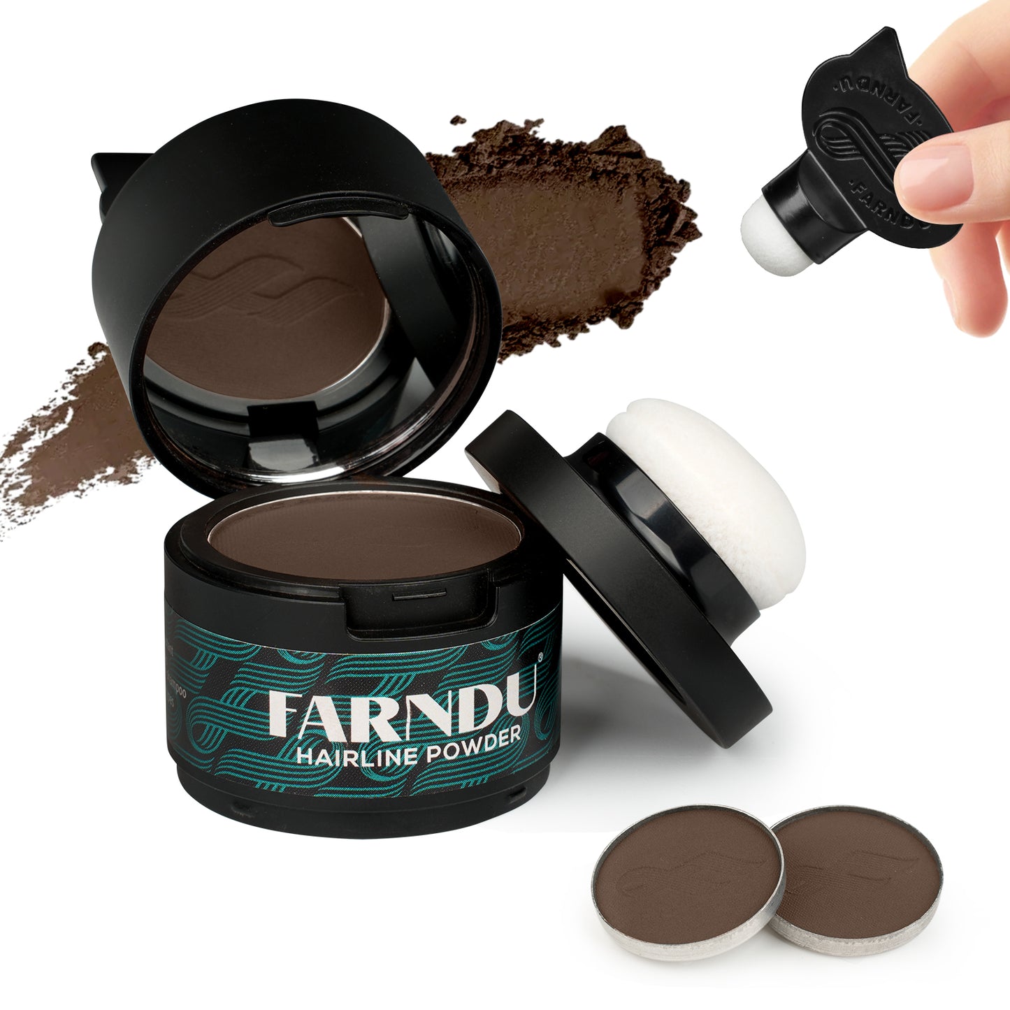 FARNDU Hairline Powder 12g | Coverage Roots and Hair Loss | Color Touch-Ups | Dual - Brush Design & Extra Replacement Packs