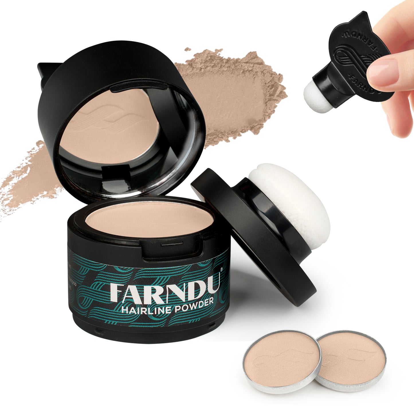 FARNDU Hairline Powder 12g | Coverage Roots and Hair Loss | Color Touch-Ups | Dual - Brush Design & Extra Replacement Packs
