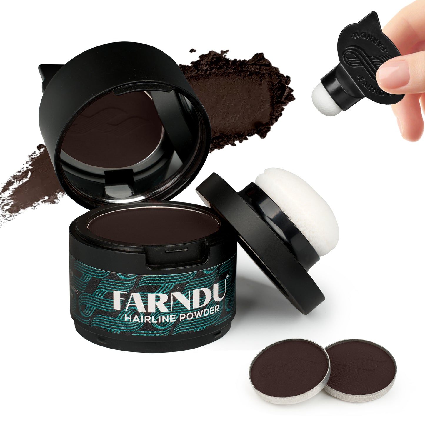 FARNDU Hairline Powder 12g | Coverage Roots and Hair Loss | Color Touch-Ups | Dual - Brush Design & Extra Replacement Packs