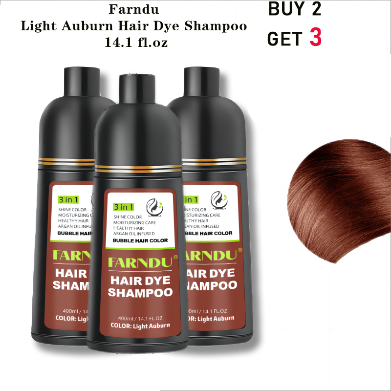 FARNDU-Hair Dye Shampoo, Gray Hair Coverage, 3 in 1 (+Shampoo+Conditioner), 10 Mins Hair Color, Glossy and bright, For Men & Women with All Hair Types, Long Lasting, Plant extracts, Fruity aroma Ammonia-Free Mild (400 mL)