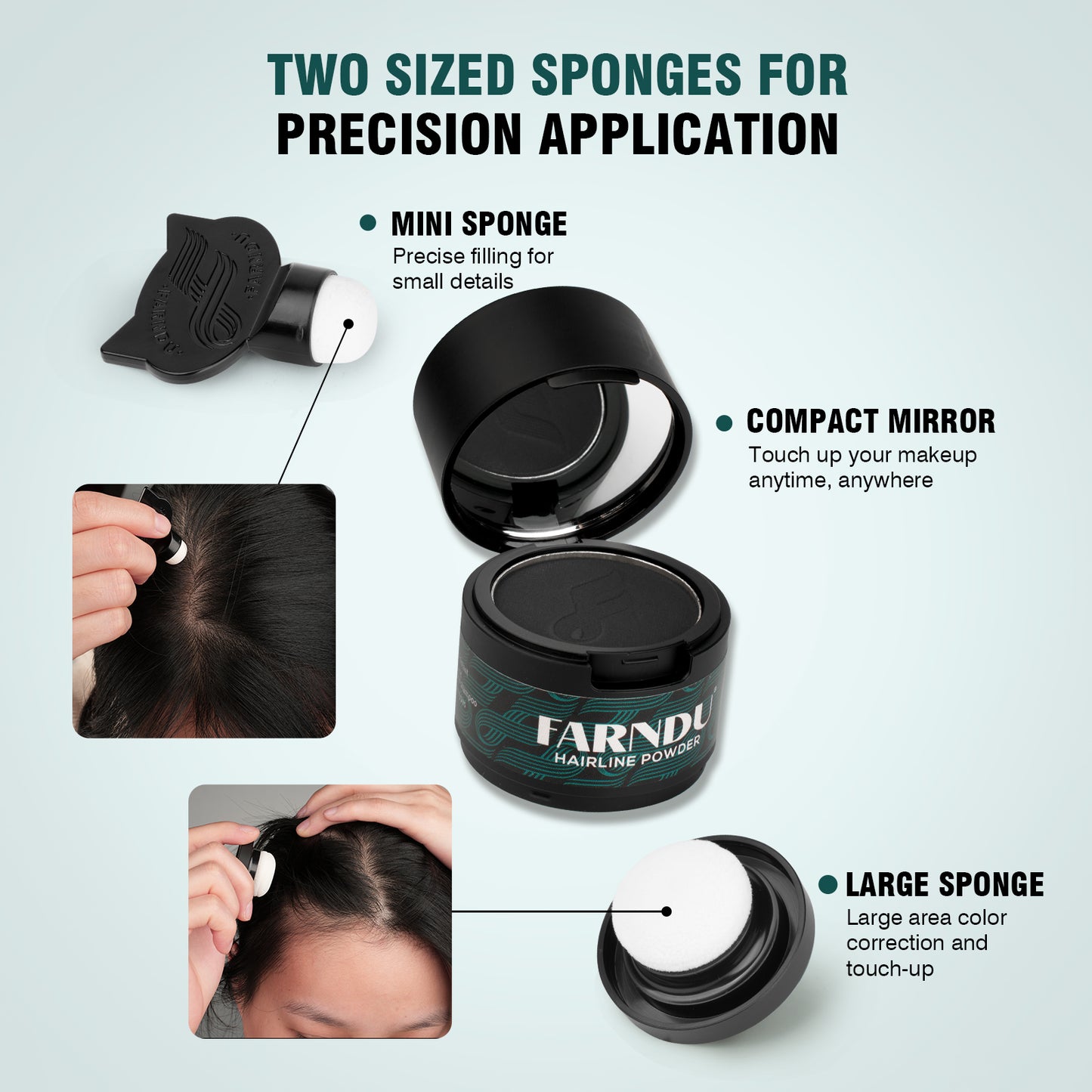 FARNDU Hairline Powder 12g | Coverage Roots and Hair Loss | Color Touch-Ups | Dual - Brush Design & Extra Replacement Packs