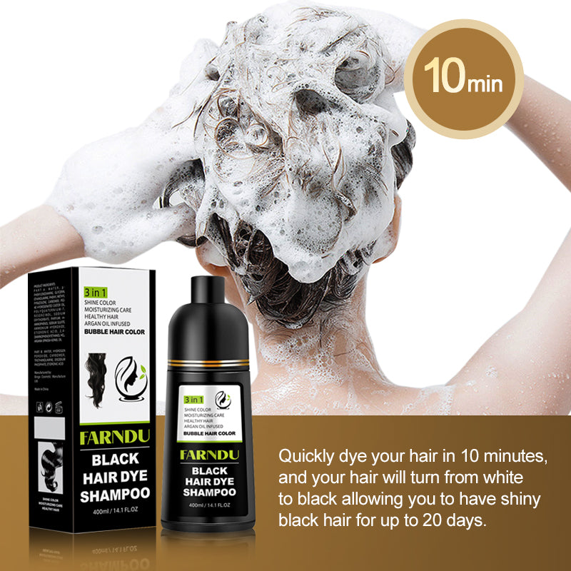 FARNDU-Hair Dye Shampoo, Gray Hair Coverage, 3 in 1 (+Shampoo+Conditioner), 10 Mins Hair Color, Glossy and bright, For Men & Women with All Hair Types, Long Lasting, Plant extracts, Fruity aroma Ammonia-Free Mild (400 mL)