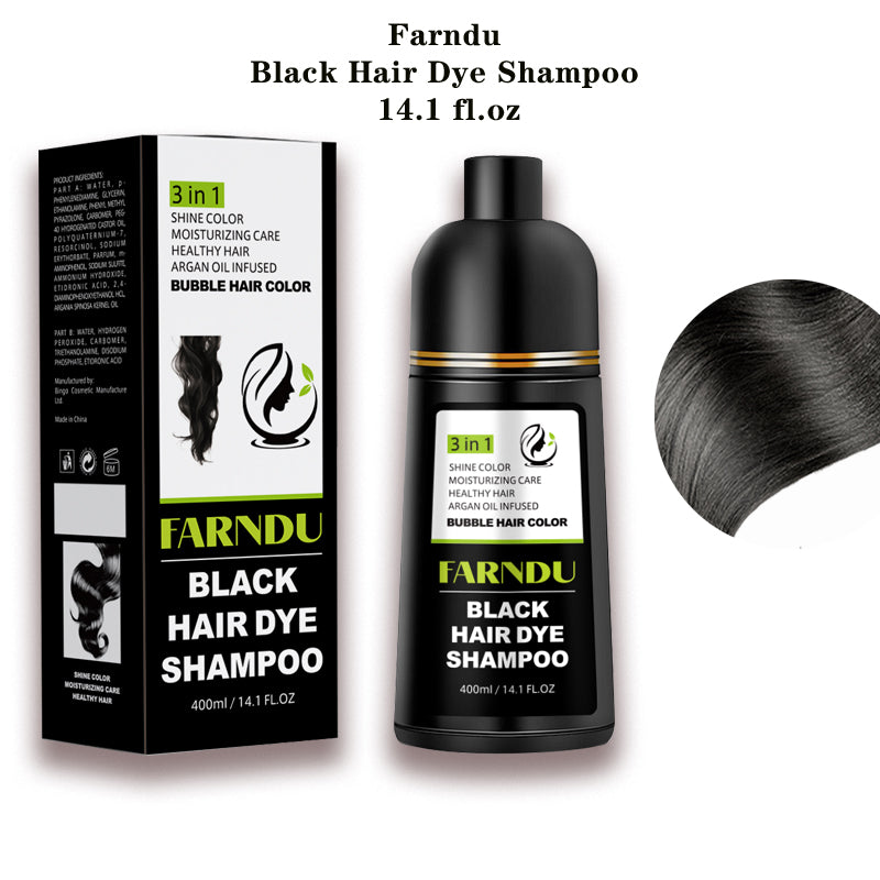FARNDU-Hair Dye Shampoo, Gray Hair Coverage, 3 in 1 (+Shampoo+Conditioner), 10 Mins Hair Color, Glossy and bright, For Men & Women with All Hair Types, Long Lasting, Plant extracts, Fruity aroma Ammonia-Free Mild (400 mL)
