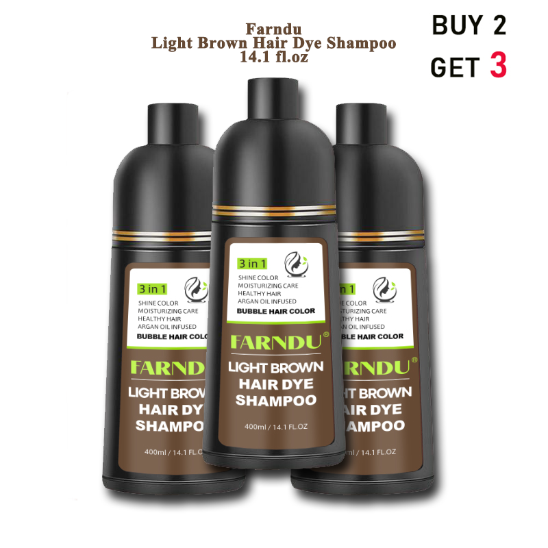 FARNDU-Hair Dye Shampoo, Gray Hair Coverage, 3 in 1 (+Shampoo+Conditioner), 10 Mins Hair Color, Glossy and bright, For Men & Women with All Hair Types, Long Lasting, Plant extracts, Fruity aroma Ammonia-Free Mild (400 mL)