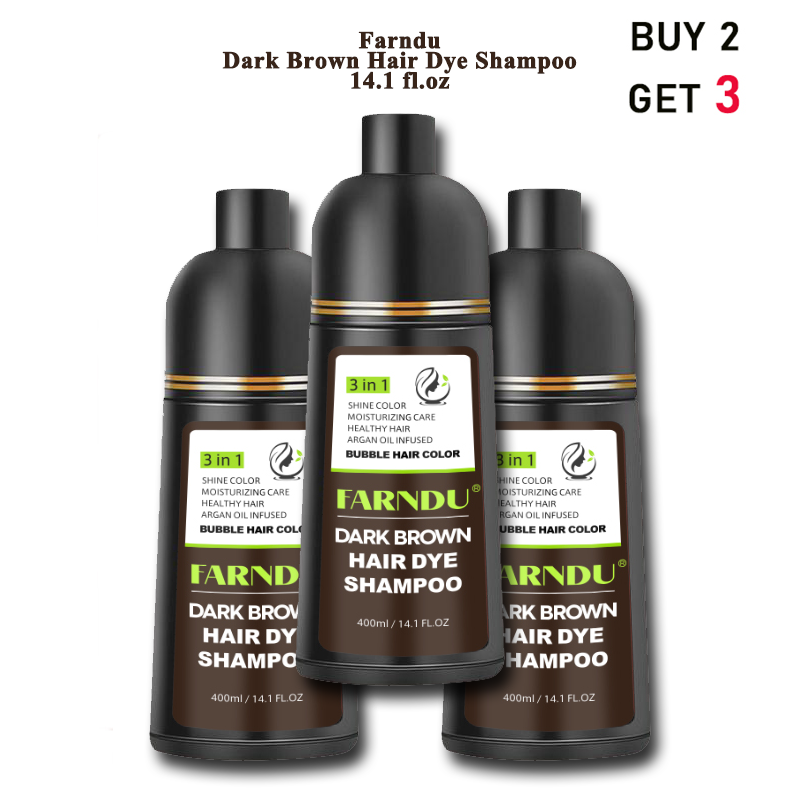 FARNDU-Hair Dye Shampoo, Gray Hair Coverage, 3 in 1 (+Shampoo+Conditioner), 10 Mins Hair Color, Glossy and bright, For Men & Women with All Hair Types, Long Lasting, Plant extracts, Fruity aroma Ammonia-Free Mild (400 mL)