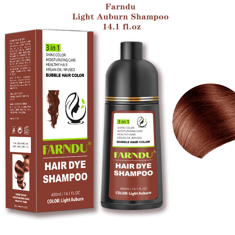FARNDU-Hair Dye Shampoo, Gray Hair Coverage, 3 in 1 (+Shampoo+Conditioner), 10 Mins Hair Color, Glossy and bright, For Men & Women with All Hair Types, Long Lasting, Plant extracts, Fruity aroma Ammonia-Free Mild (400 mL)