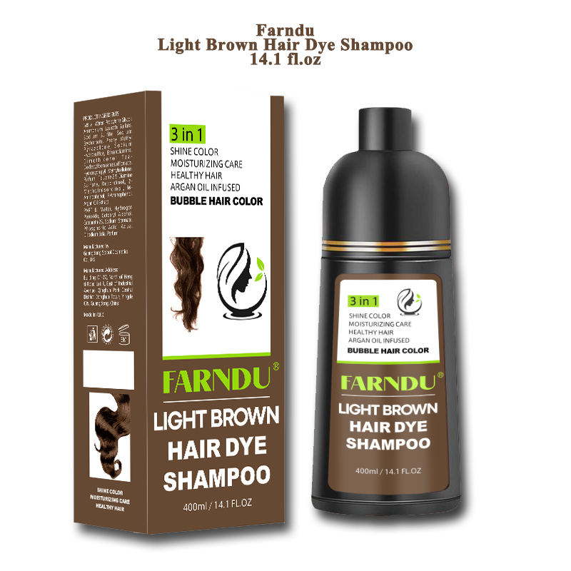 FARNDU-Hair Dye Shampoo, Gray Hair Coverage, 3 in 1 (+Shampoo+Conditioner), 10 Mins Hair Color, Glossy and bright, For Men & Women with All Hair Types, Long Lasting, Plant extracts, Fruity aroma Ammonia-Free Mild (400 mL)