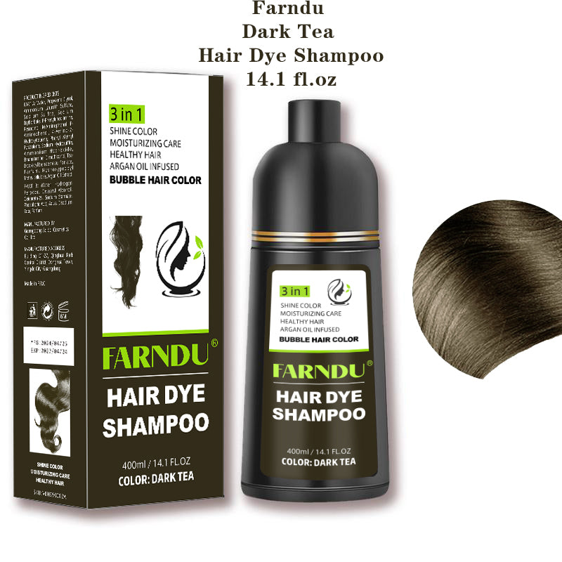 FARNDU-Hair Dye Shampoo, Gray Hair Coverage, 3 in 1 (+Shampoo+Conditioner), 10 Mins Hair Color, Glossy and bright, For Men & Women with All Hair Types, Long Lasting, Plant extracts, Fruity aroma Ammonia-Free Mild (400 mL)