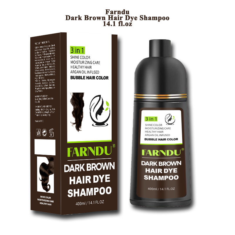 FARNDU-Hair Dye Shampoo, Gray Hair Coverage, 3 in 1 (+Shampoo+Conditioner), 10 Mins Hair Color, Glossy and bright, For Men & Women with All Hair Types, Long Lasting, Plant extracts, Fruity aroma Ammonia-Free Mild (400 mL)