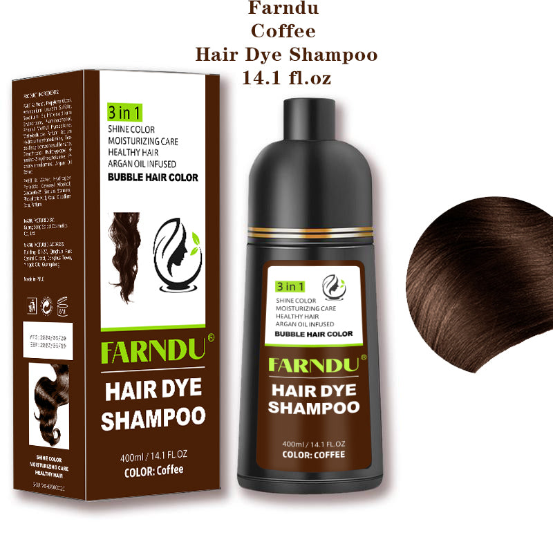 FARNDU-Hair Dye Shampoo, Gray Hair Coverage, 3 in 1 (+Shampoo+Conditioner), 10 Mins Hair Color, Glossy and bright, For Men & Women with All Hair Types, Long Lasting, Plant extracts, Fruity aroma Ammonia-Free Mild (400 mL)