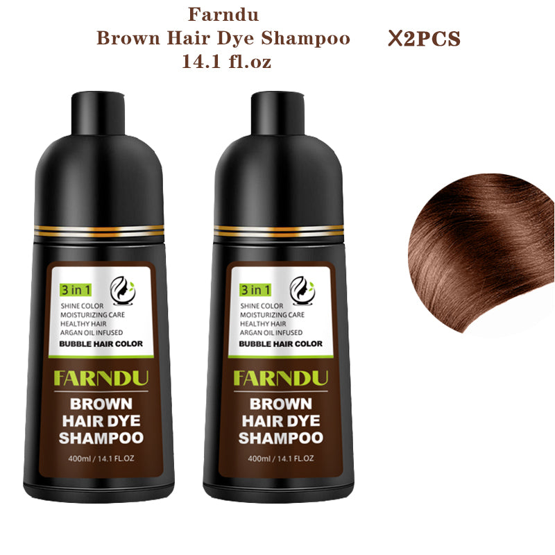 FARNDU-Hair Dye Shampoo, Gray Hair Coverage, 3 in 1 (+Shampoo+Conditioner), 10 Mins Hair Color, Glossy and bright, For Men & Women with All Hair Types, Long Lasting, Plant extracts, Fruity aroma Ammonia-Free Mild (400 mL)
