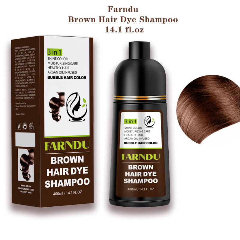 FARNDU-Hair Dye Shampoo, Gray Hair Coverage, 3 in 1 (+Shampoo+Conditioner), 10 Mins Hair Color, Glossy and bright, For Men & Women with All Hair Types, Long Lasting, Plant extracts, Fruity aroma Ammonia-Free Mild (400 mL)