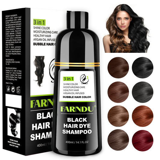 FARNDU-Hair Dye Shampoo, Gray Hair Coverage, 3 in 1 (+Shampoo+Conditioner), 10 Mins Hair Color, Glossy and bright, For Men & Women with All Hair Types, Long Lasting, Plant extracts, Fruity aroma Ammonia-Free Mild (400 mL)