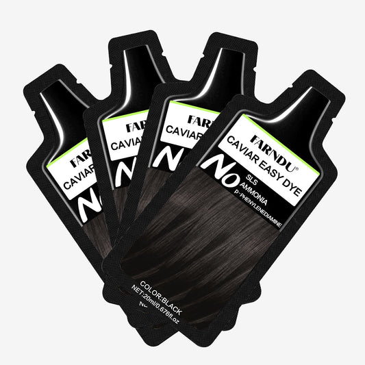 FARNDU CAVIAR EASY DYE, NO SLS/AMMONIA/PPD, 5 Plant Extracts, 10-15 Mins Fast Hair Dye + Gray Hair Coverage, Champu para canas